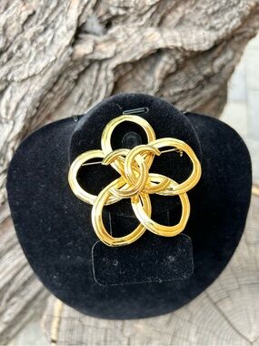 Chanel Camellia Flower with CC logo Brooch.